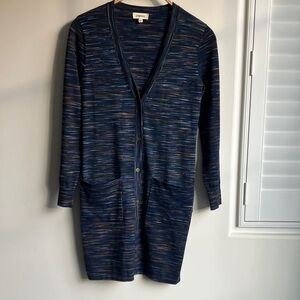 L’AGENCE Brixton Space Dye Side Slit Slim Long Sleeve Cardigan Metal Buttons XS